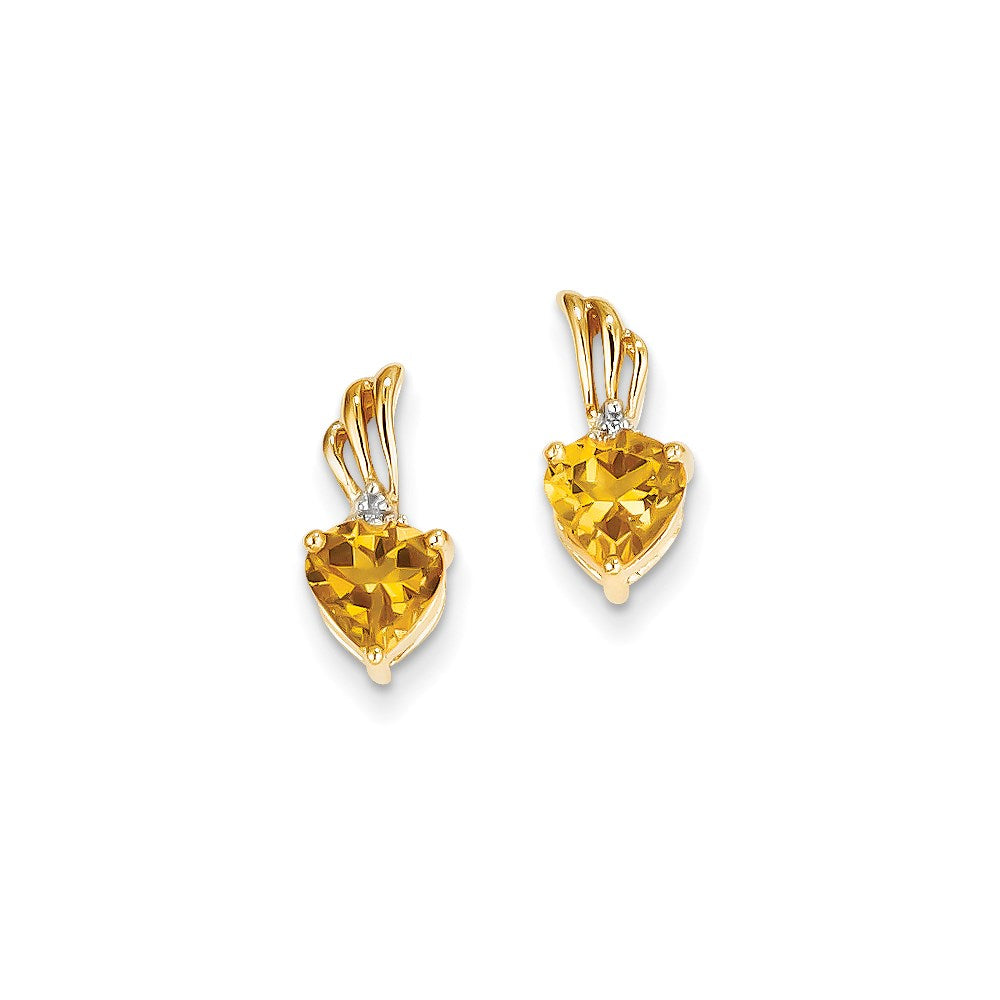 14k Yellow Gold Real Diamond & Citrine Heart Post Earrings XE2551CI/AA