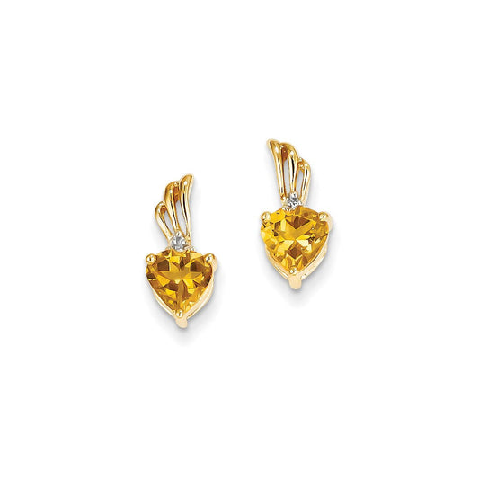 14k Yellow Gold Real Diamond & Citrine Heart Post Earrings XE2551CI/AA