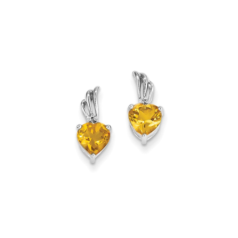 14K White Gold Real Diamond and Citrine Heart Post Earrings XE2552CI/AA