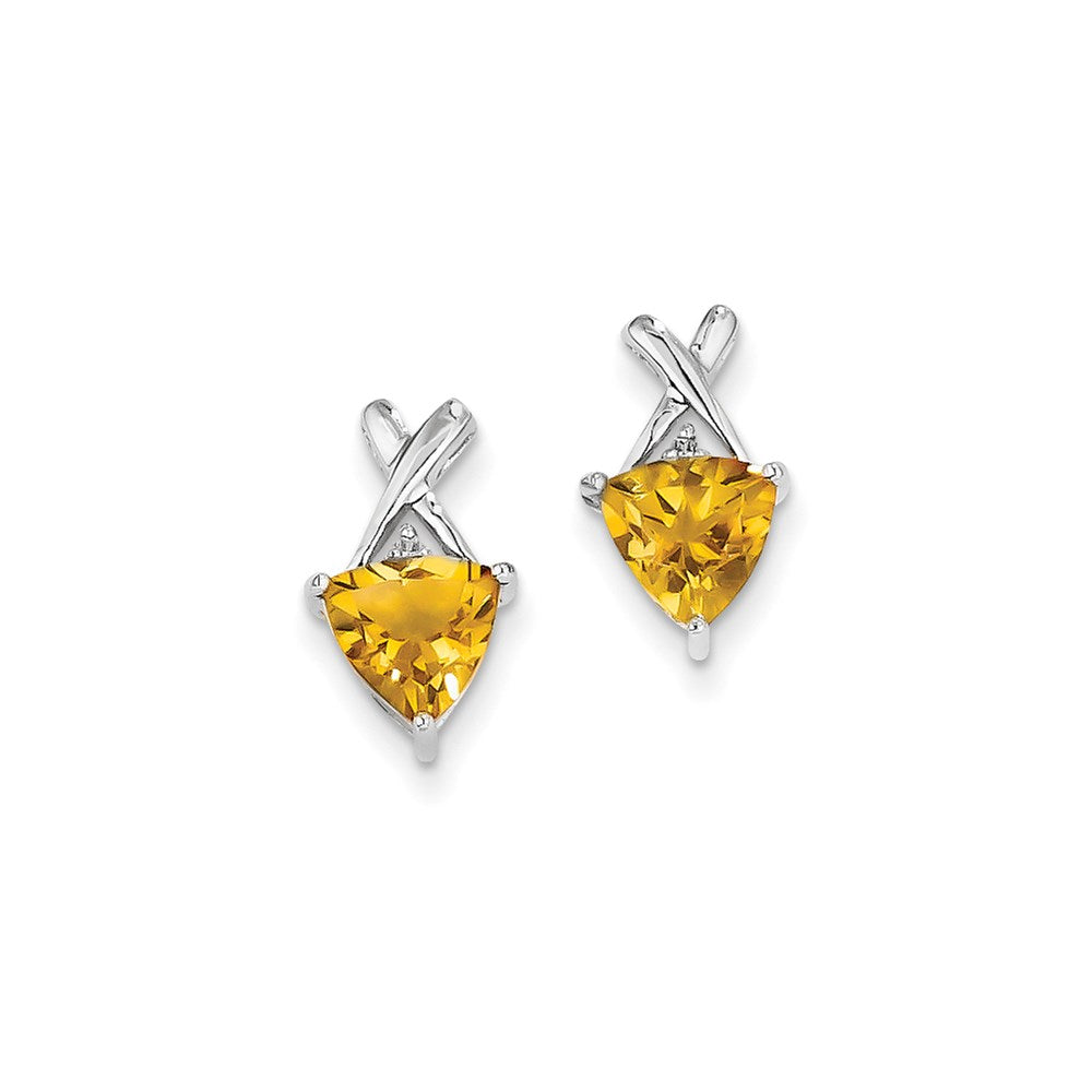 14k White Gold Citrine and White Topaz Trillion Post Earrings XE2554CI