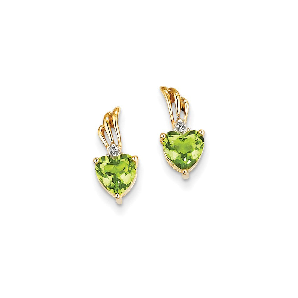 14k Yellow Gold Real Diamond & Peridot Heart Post Earrings XE2555PE/AA