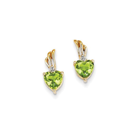 14k Yellow Gold Real Diamond & Peridot Heart Post Earrings XE2555PE/AA