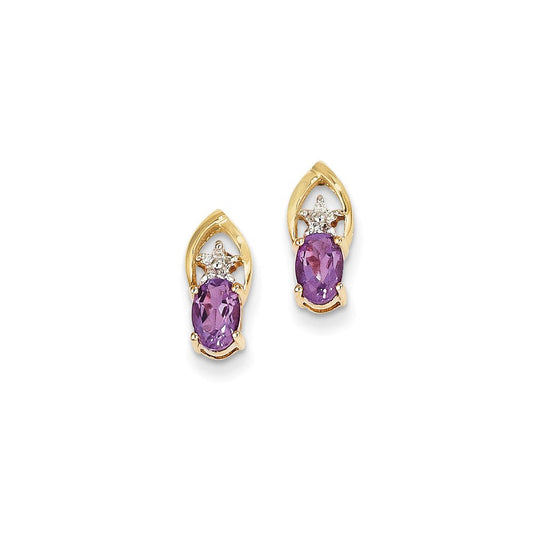 14k Yellow Gold Real Diamond & Amethyst Oval Post Earrings XE2569AM/AA