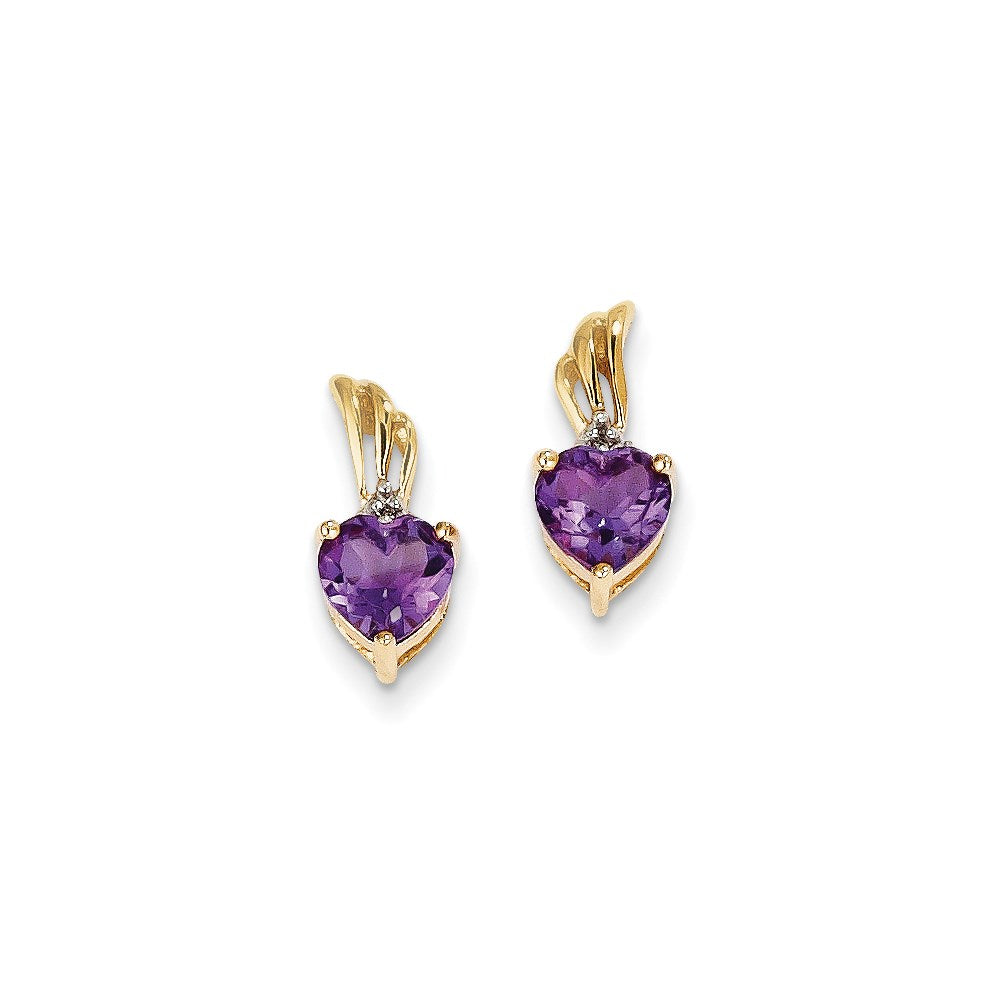 14k Yellow Gold Real Diamond & Amethyst Heart Post Earrings XE2570AM/AA