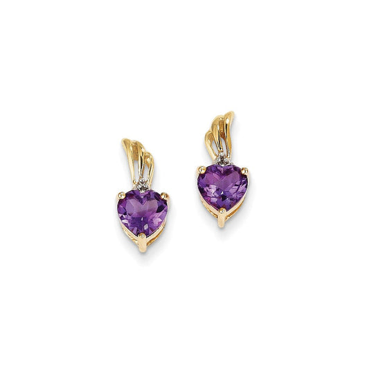 14k Yellow Gold Real Diamond & Amethyst Heart Post Earrings XE2570AM/AA