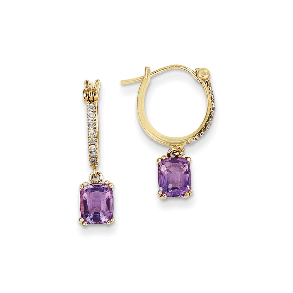 14k Yellow Gold Real Diamond & Amethyst Dangle Hoop Earrings XE2574AM/AA