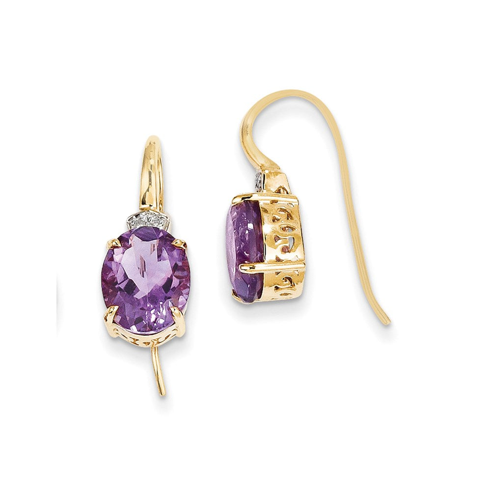 14k Yellow Gold Real Diamond & Amethyst Oval Dangle Earrings XE2580AM/AA