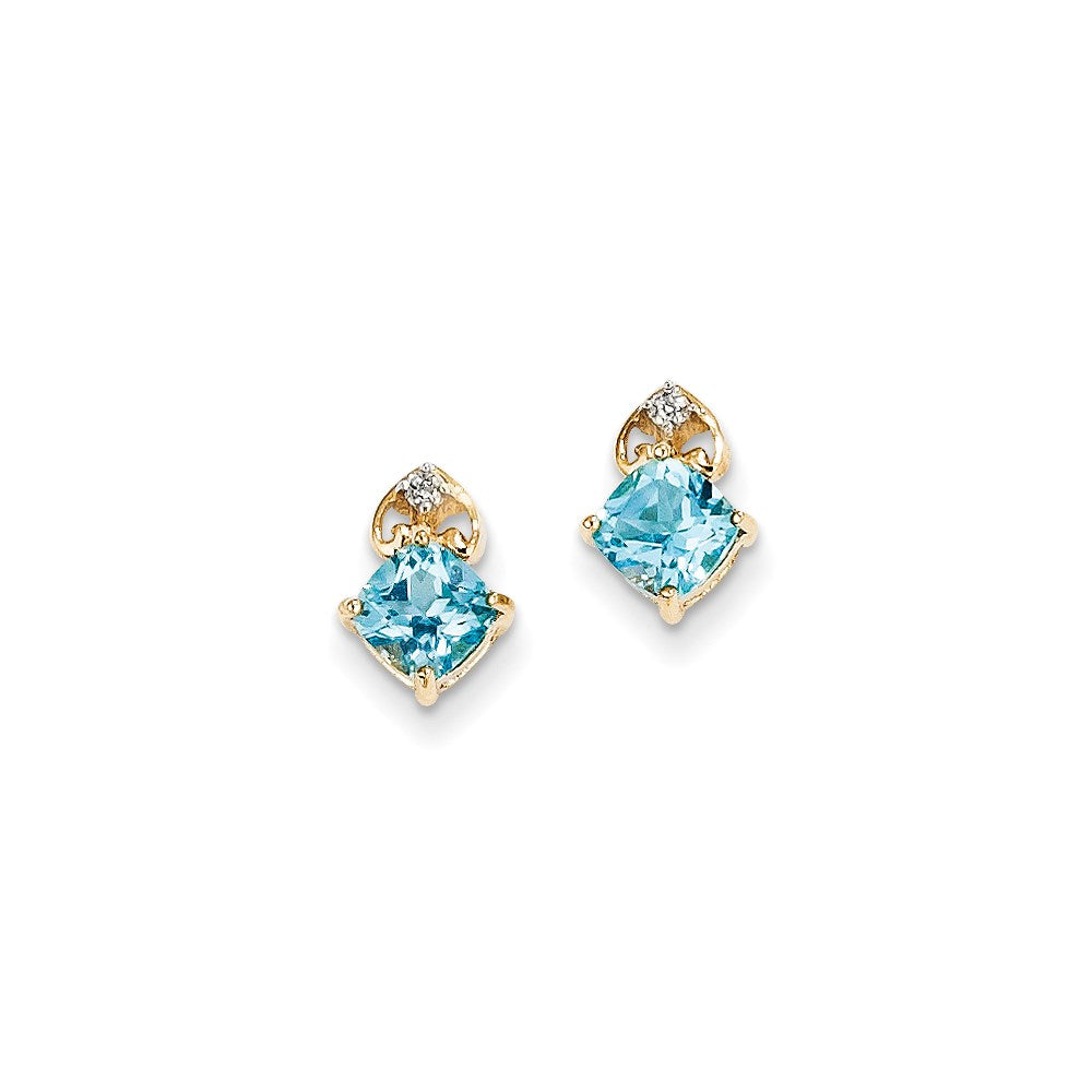 14k Yellow Gold Real Diamond & Light Swiss Blue Topaz Post Earrings XE2585BT/AA