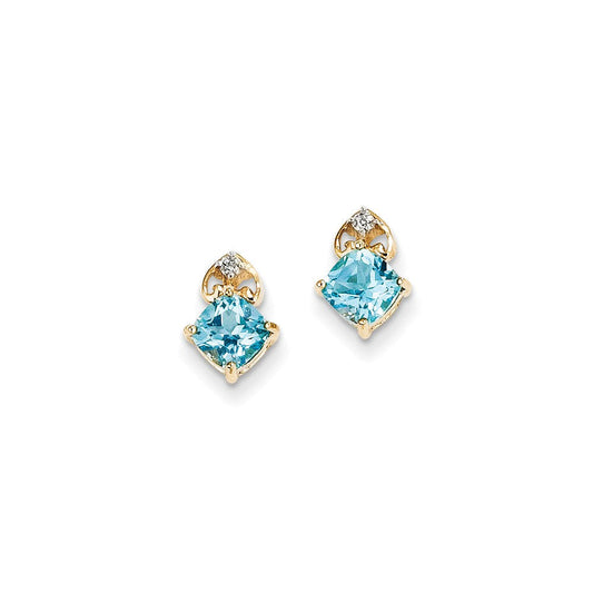 14k Yellow Gold Real Diamond & Light Swiss Blue Topaz Post Earrings XE2585BT/AA