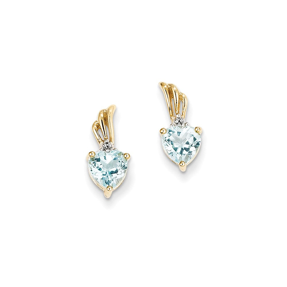 14k Yellow Gold Real Diamond & Blue Topaz Heart Post Earrings XE2587BT/AA