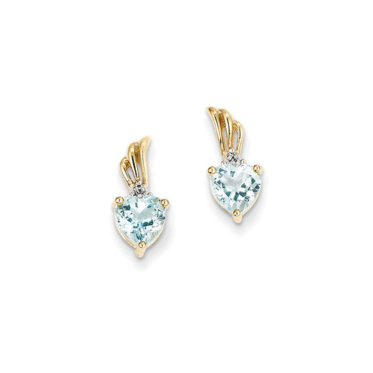 14k Yellow Gold Real Diamond & Blue Topaz Heart Post Earrings XE2587BT/AA
