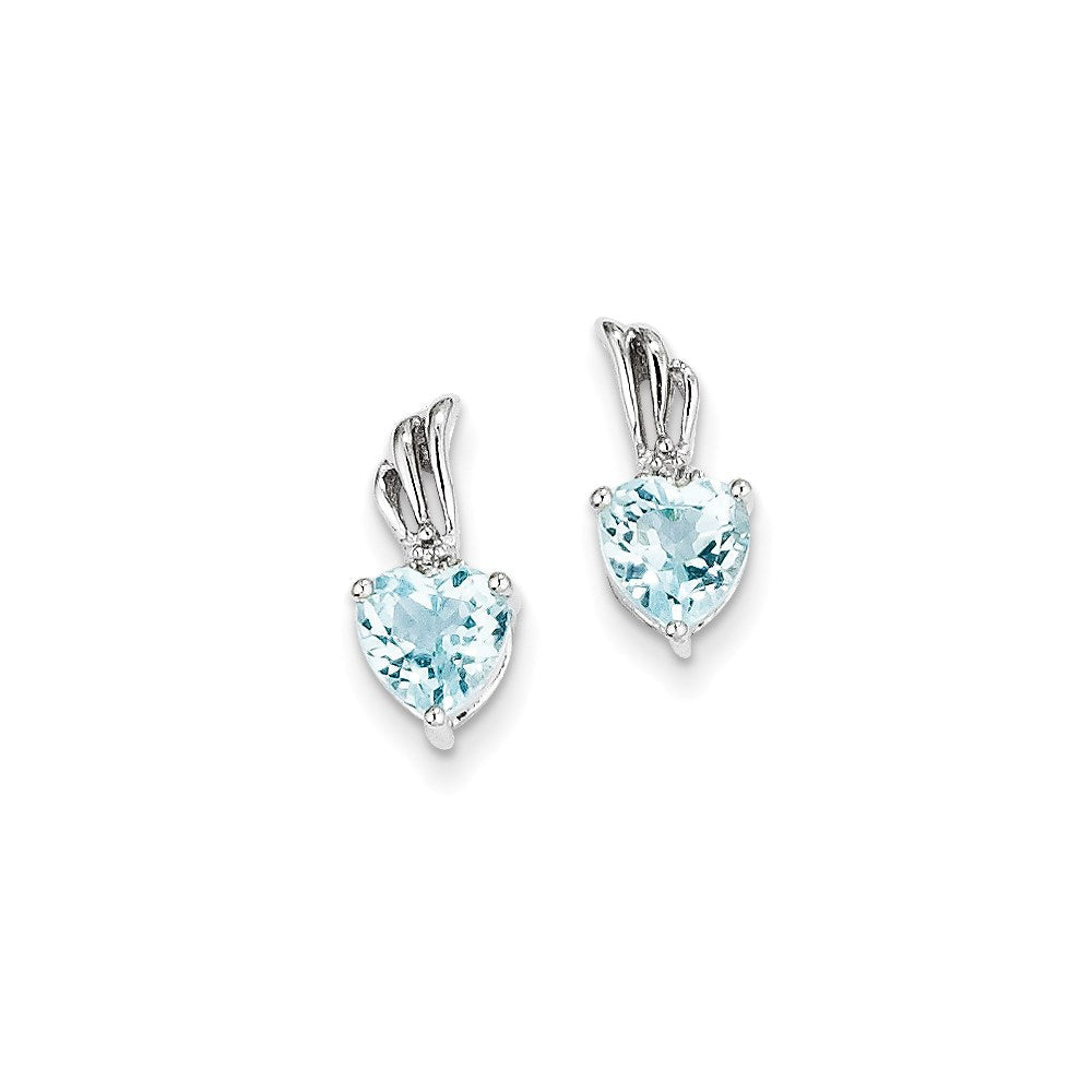 14K White Gold Real Diamond and Blue Topaz Heart Post Earrings XE2588BT/AA
