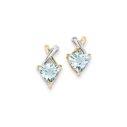 14k Yellow Gold & Rhodium Blue Topaz and White Topaz Trillion Post Earrings XE2589BT