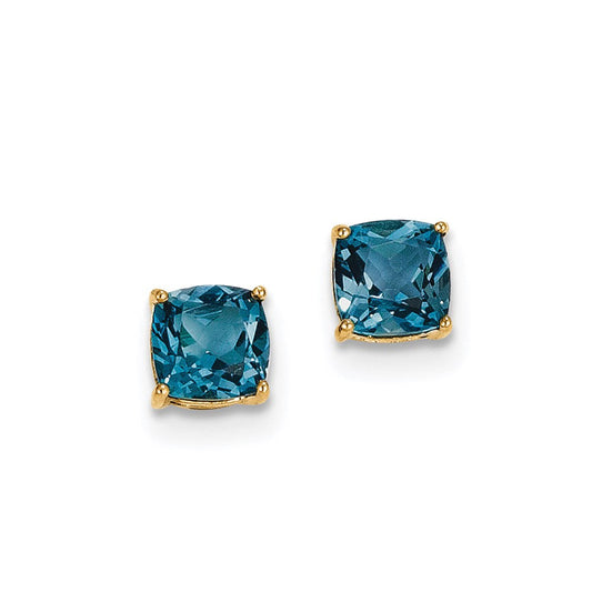 14k Yellow Gold London Blue Topaz Square Post Earrings XE2591BT
