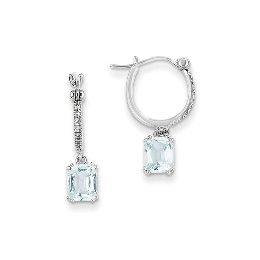 14k White Gold Real Diamond and Blue Topaz Dangle Hoop Earrings XE2593BT/AA