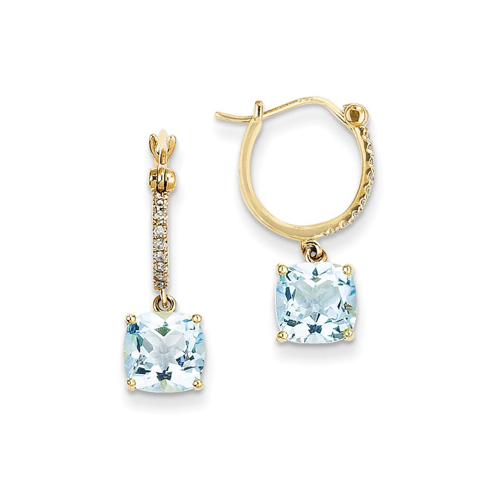 14k Yellow Gold Real Diamond & Blue Topaz Dangle Hoop Earrings XE2594BT/AA