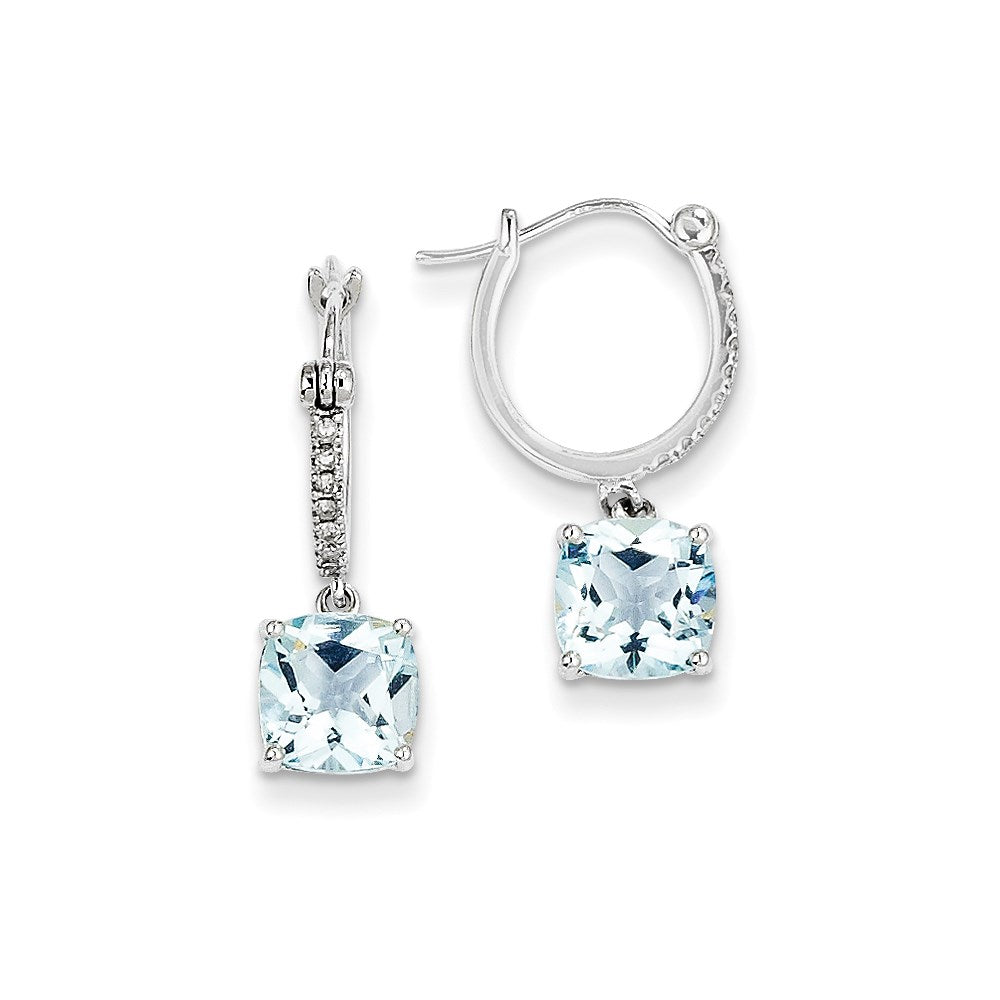 14k White Gold Real Diamond and Blue Topaz Dangle Hoop Earrings XE2595BT/AA