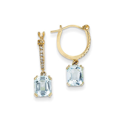 14k Yellow Gold Real Diamond & Blue Topaz Dangle Hoop Earrings XE2596BT/AA