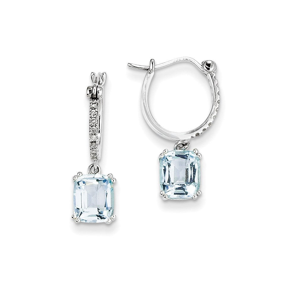 14k White Gold Real Diamond and Blue Topaz Dangle Hoop Earrings XE2597BT/AA