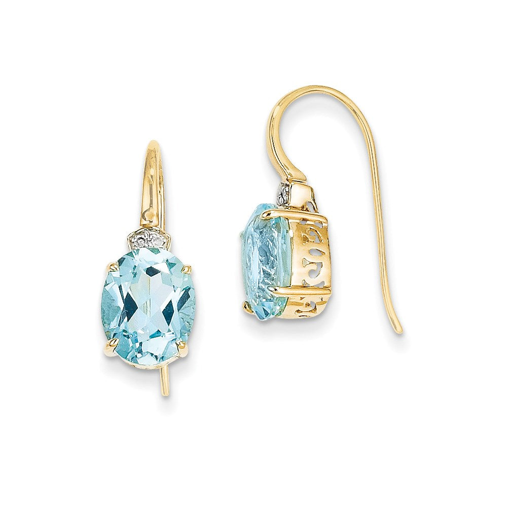 14k Yellow Gold Real Diamond & Blue Topaz Oval Dangle Earrings XE2600BT/AA