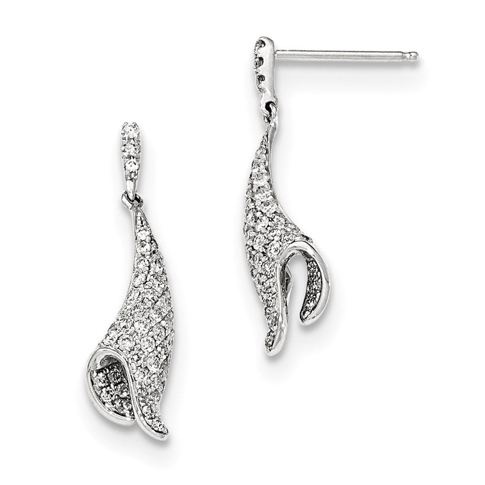 14k White Gold Real Diamond Pav‚ Post Dangle Earrings XE2628AA