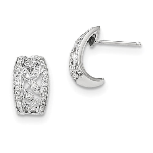 14k White Gold Real Diamond Openwork Leaves w/Milgrain Post Earrings XE2635AA
