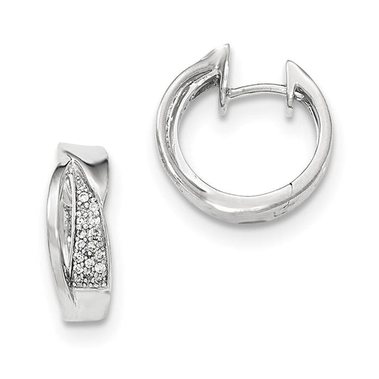 14K White Gold Real Diamond Polished Hinged Hoop Earrings XE2638AA