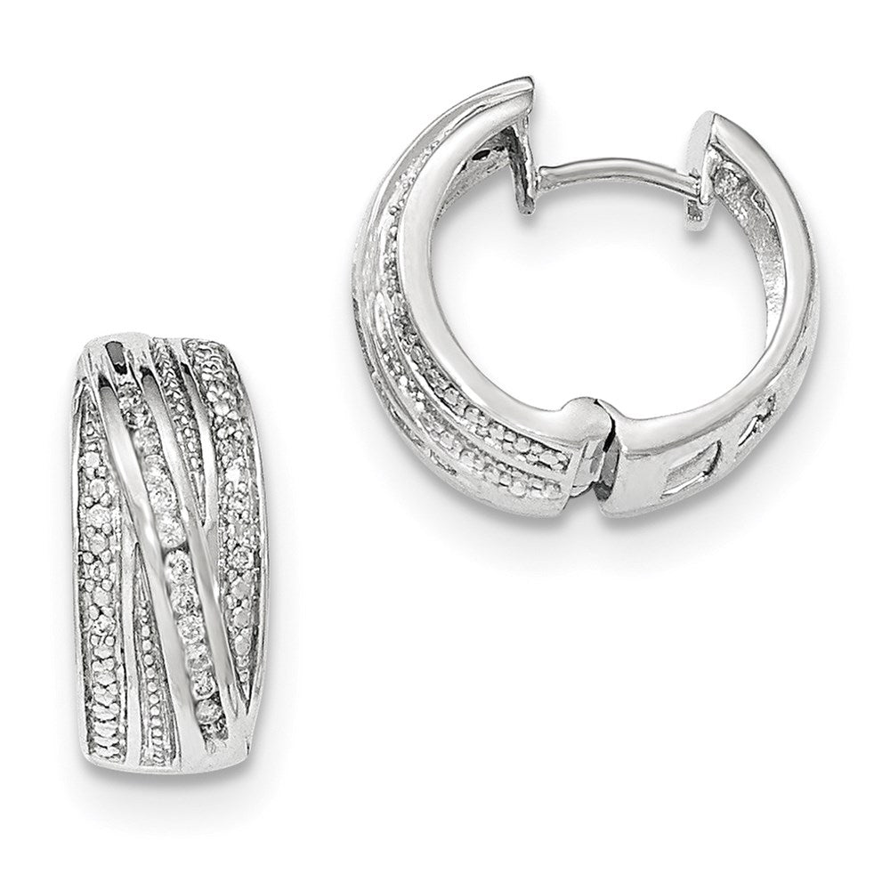 14K White Gold Real Diamond Polished Hinged Hoop Earrings XE2639AA