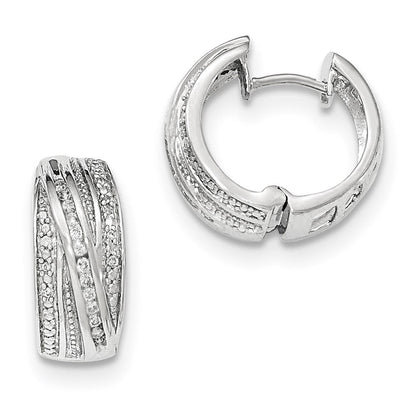 14K White Gold Real Diamond Polished Hinged Hoop Earrings XE2639AA