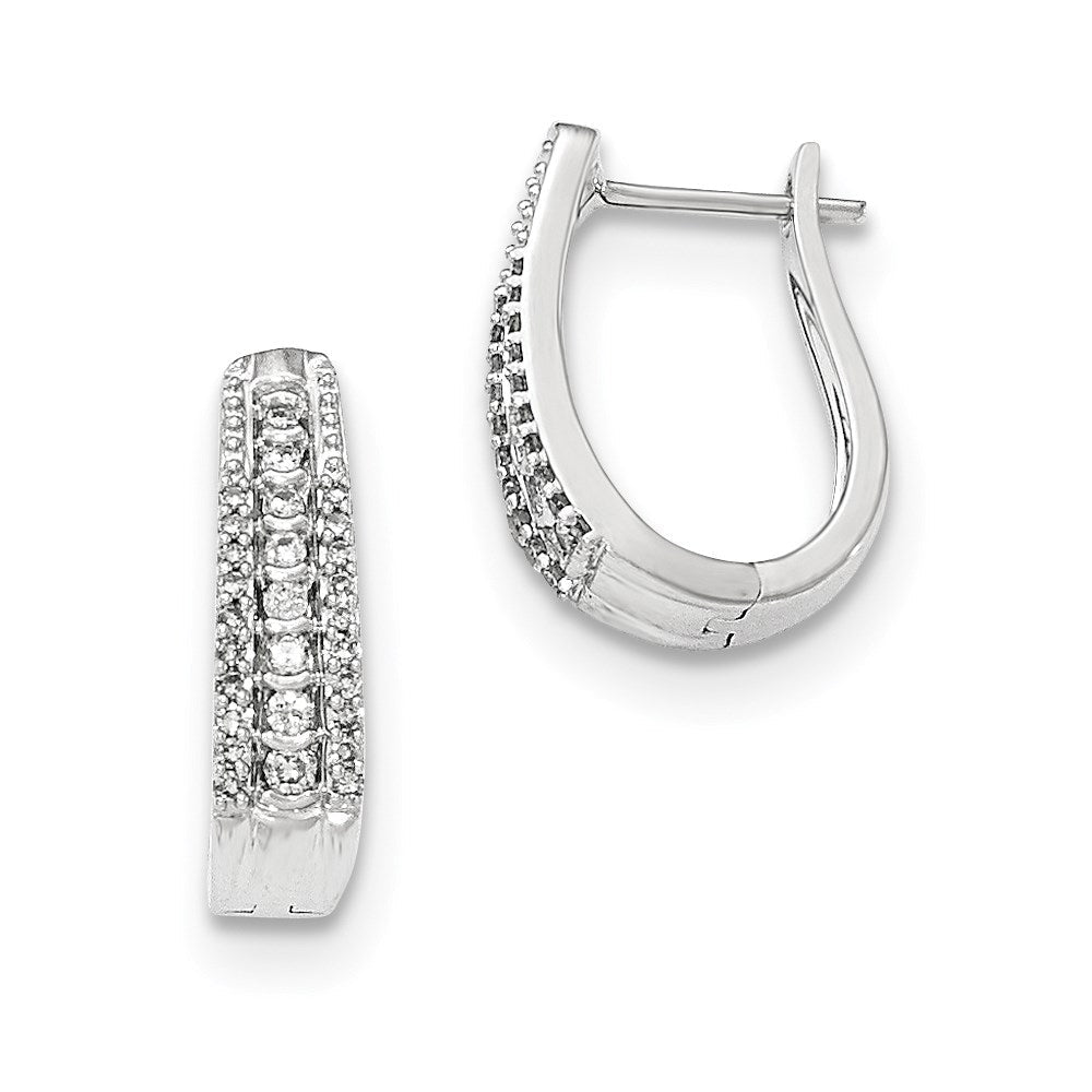 14K White Gold Polished Real Diamond Hinged Hoop Earrings XE2640AA