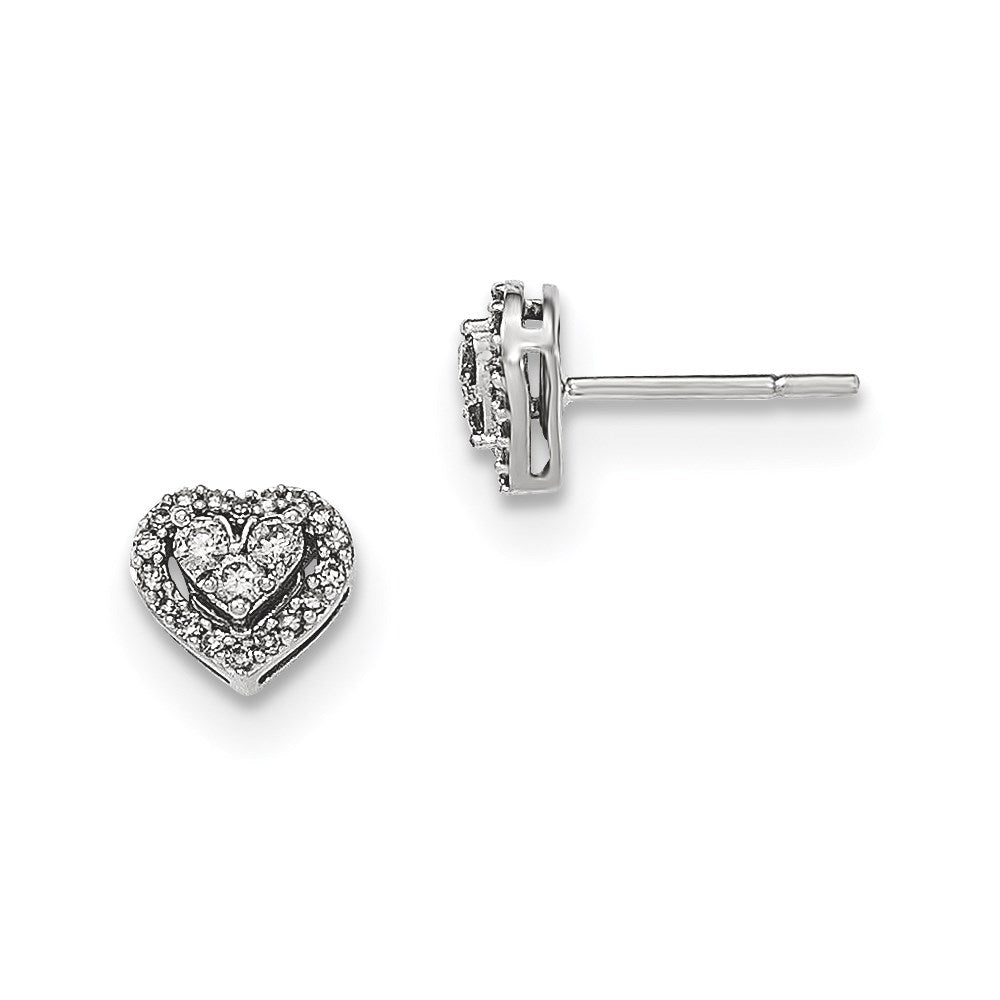 14K White Gold Polished Real Diamond Heart Post Earrings XE2645AA