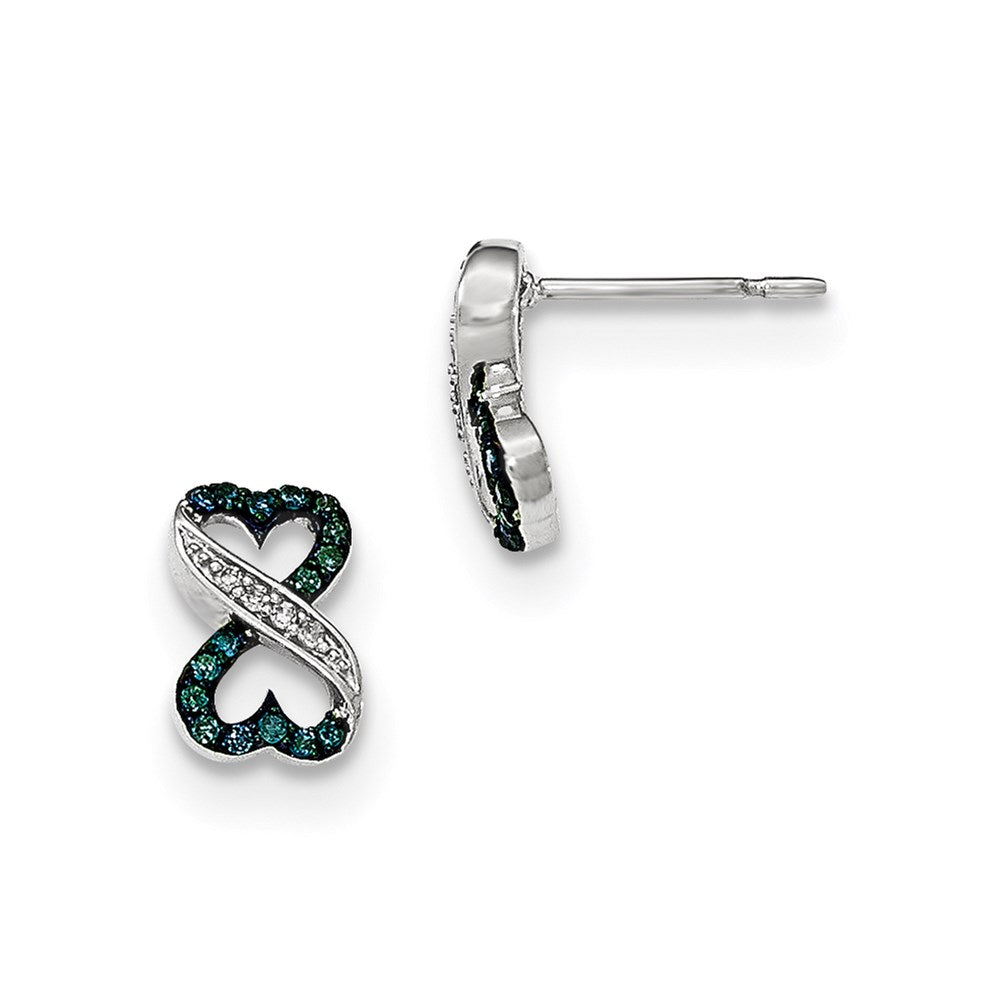 14k White Gold Dk Blue/White Real Diamond Heart Infinity Post Earrings XE2646AA
