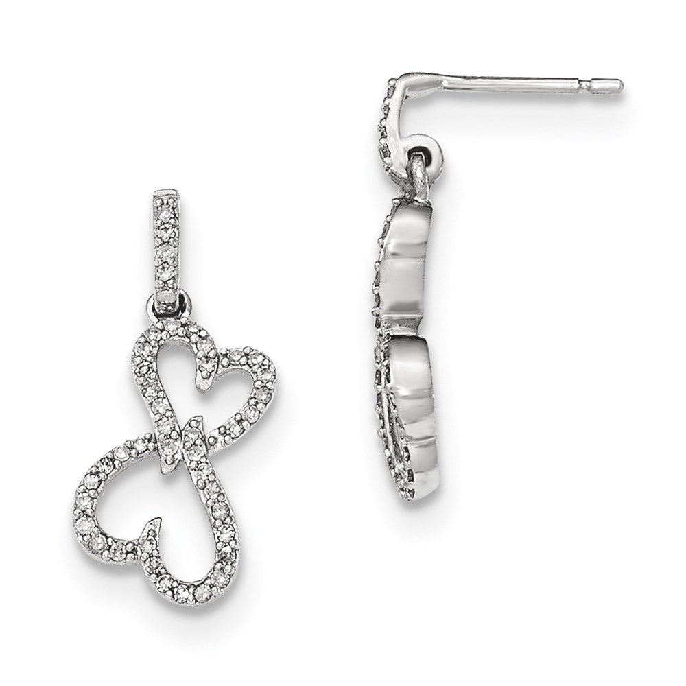 14k White Gold Real Diamond Heart Dangle Post Earrings XE2647AA