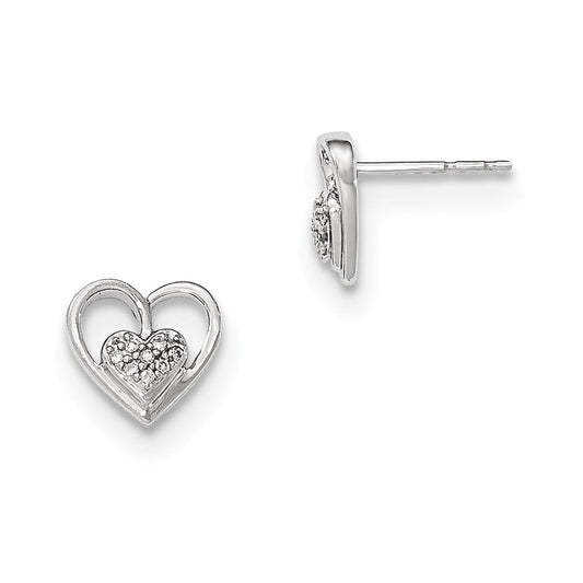 14kt White Gold Polished Real Diamond Heart Post Earrings XE2649AA