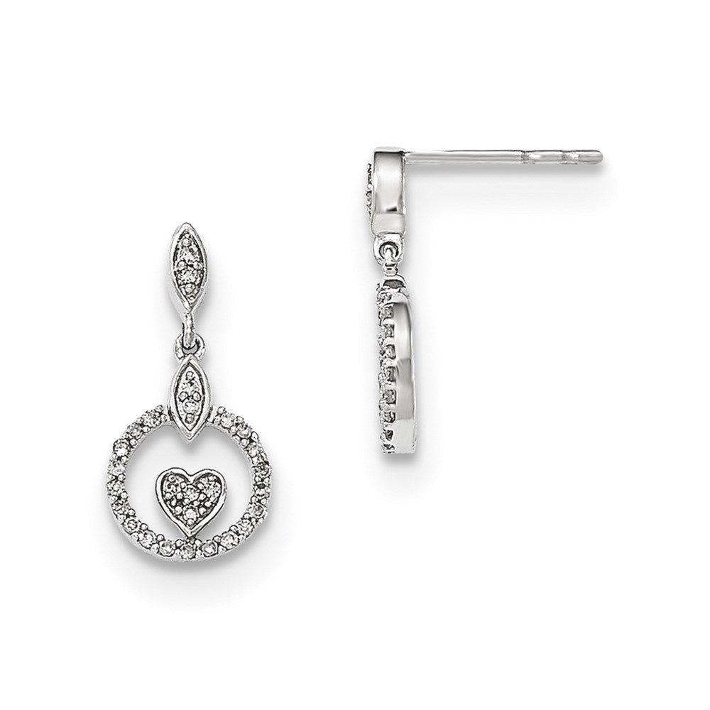14kt W Gold Polished Circle w/Heart Real Diamond Post Dangle Earrings XE2651AA