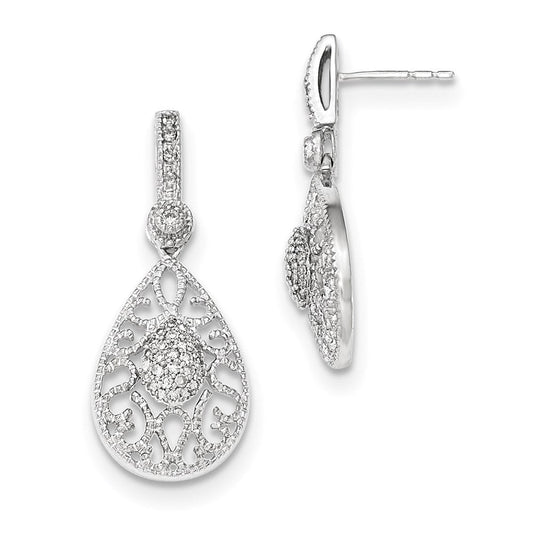 14K White Gold Real Diamond Post Dangle Earrings XE2655AA
