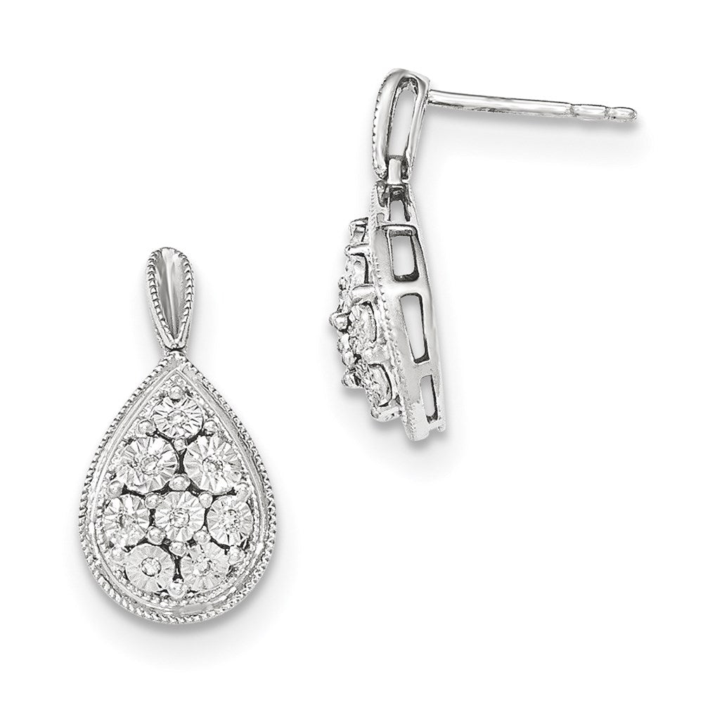 14k White Gold Polished Real Diamond D/C Dangle Post Earrings XE2662AA