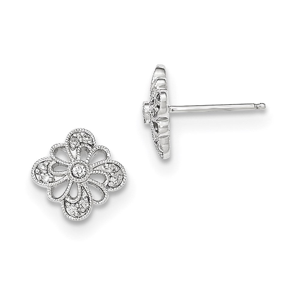 14k White Gold Real Diamond Openwork w/Milgrain Post Earrings XE2665AA