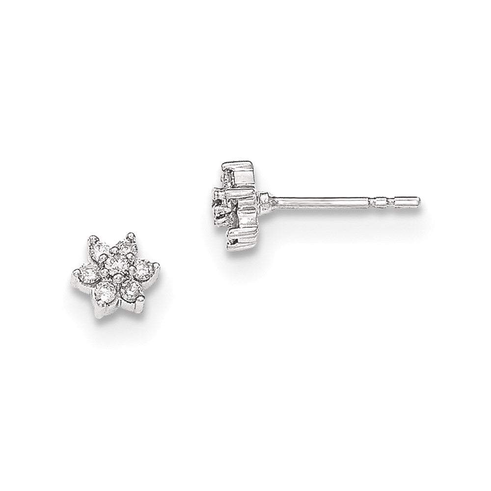 14k White Gold Polished Flower Real Diamond Post Earrings XE2669AA