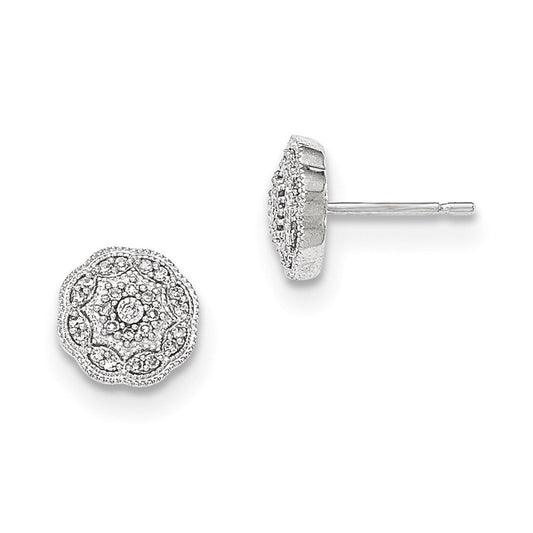 14K White Gold Real Diamond Round Post Earrings XE2672AA