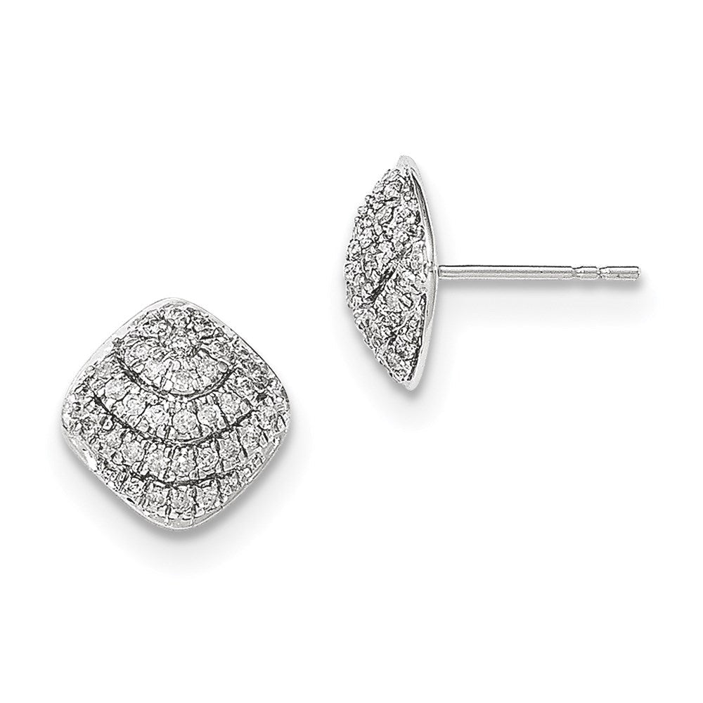 14k White Gold Polished Square Shape Real Diamond Post Earrings XE2675AA