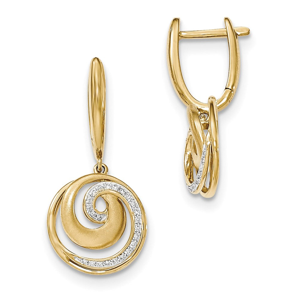 14k Yellow Gold Real Diamond Satin Round Dangle Earrings XE2680AA