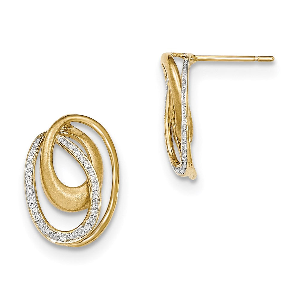 14k Yellow Gold Real Diamond Satin Oval Post Earrings XE2681AA