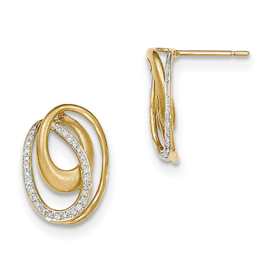 14k Yellow Gold Real Diamond Satin Oval Post Earrings XE2681AA