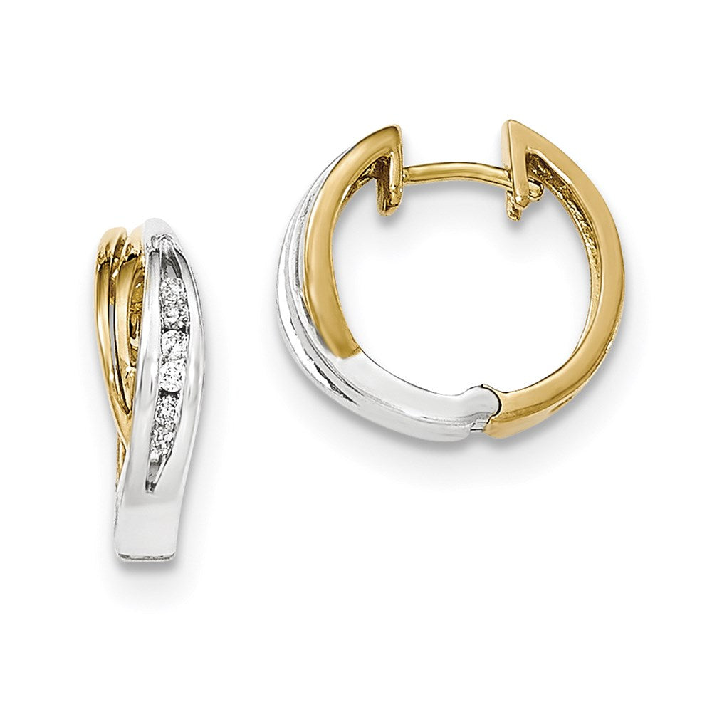 14k Yellow Gold Real Diamond w/ Rhodium Polished Hinged Hoop Earrings XE2682AA
