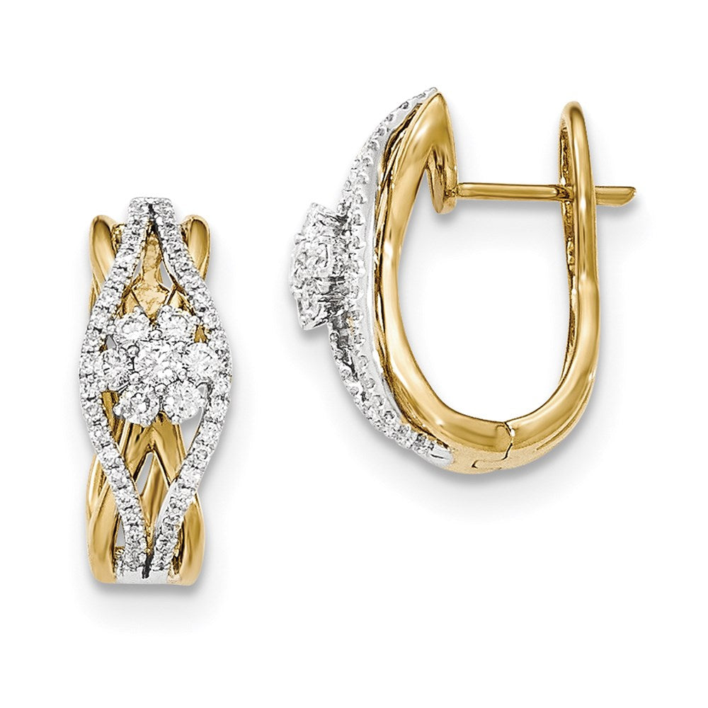 14k Yellow Gold White Rhodium Fancy Undercarriage Real Diamond Hinged Post Earrings XE2683AA