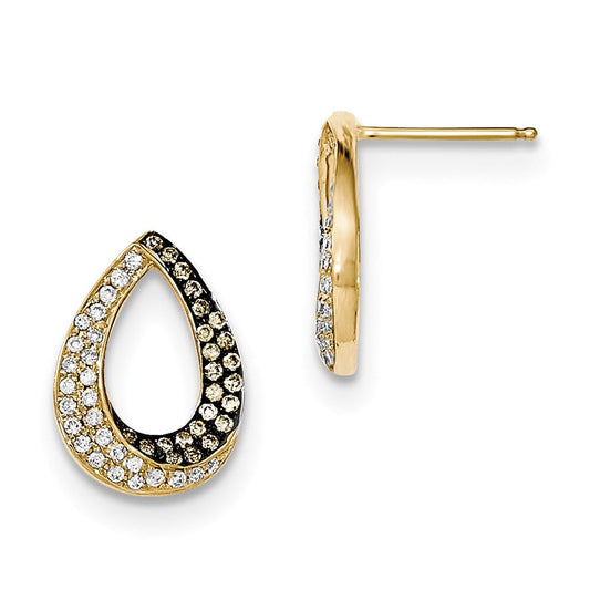 14k Yellow Gold Champagne/White Real Diamond Teardrop Post Earrings XE2684AA