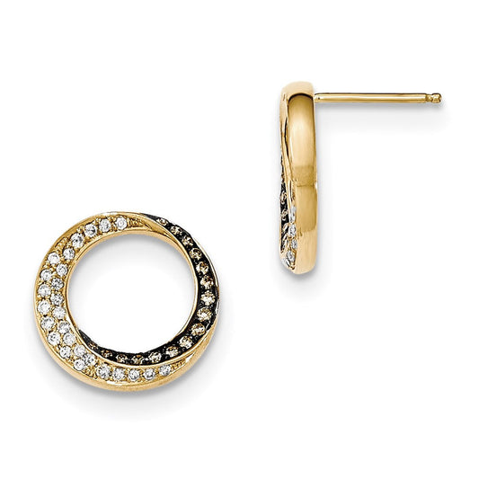 14k Yellow Gold Champagne/White Real Diamond Circle Post Earrings XE2685AA