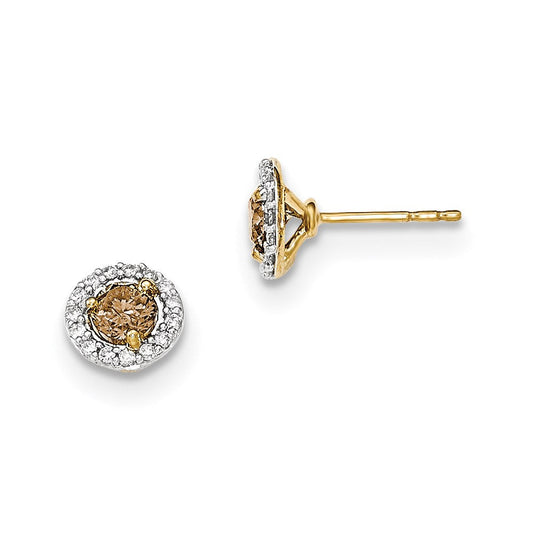 14KY- Yellow Gold Champagne & White Real Diamond Post Earrings XE2686AA