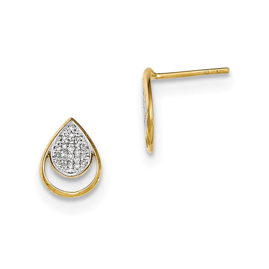 14k Yellow Gold Real Diamond Teardrop Post Earrings XE2688A